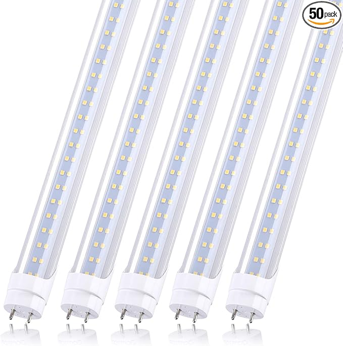 T8 LED Tube Light Two Rows LED Chips 4FT 28W, 80W Replacement LED Bulb Lights, 3360 Lumens, Cold White 6000K, Ballast Bypass Required, Dual-End Powered Clear Cover AC 85-265V Pack of 50