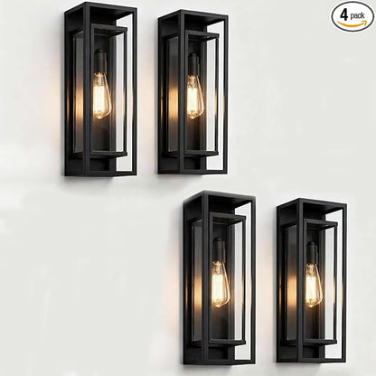 4Pack 18inch Outdoor Wall Light Fixtures, Exterior Waterproof Modern Matte Black Wall Lamps with Glass Shades,E26 Sockets Porch Light for Front Door Patio Entryway