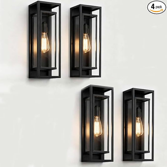 4Pack 18inch Outdoor Wall Light Fixtures, Exterior Waterproof Modern Matte Black Wall Lamps with Glass Shades,E26 Sockets Porch Light for Front Door Patio Entryway