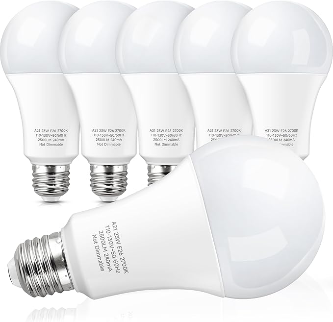 KINDEEP A21 LED Light Bulbs Soft White, 150-200 Watt Equivalent E26 LED Bulbs, 23W Super Bright Light Bulbs, 2500 Lumens, 2700K Soft White for Home Bedroom Living Room, Non-Dim, 6 Pack