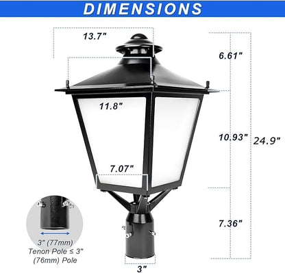 LED Post Top Light, 60W/50W/30W Power Tunable, 3CCT 5000K/4000K/3000K Outdoor Post Pole Lights, LED Parking Lot Light for Garden Yard Street Lighting, IP65 Waterproof, AC100-277V, UL DLC Listed