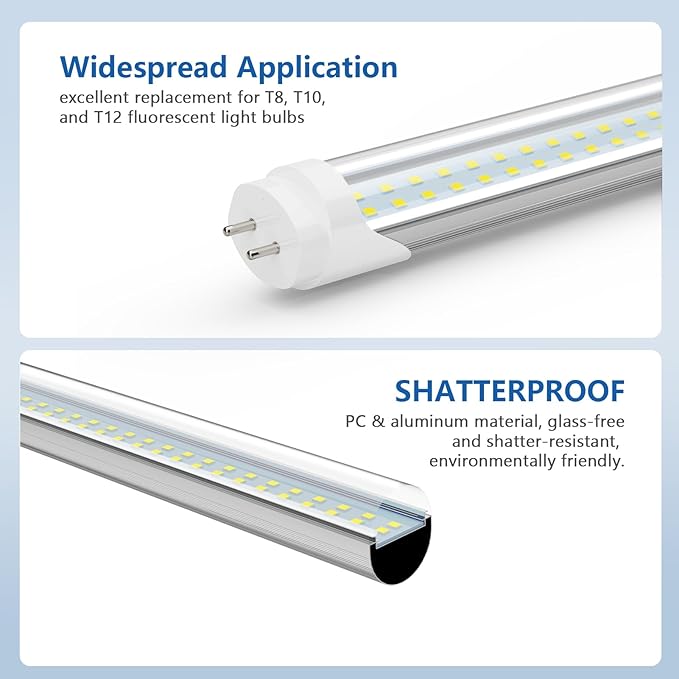 4FT LED Light Bulbs, Type A+B, 24W 3120 Lumen, 65W Equivalent, 6500K Bright White, T8 T10 T12 4 Foot Fluorescent Replacement for Office Shop Light, Remove Ballast or Plug & Play, 12 Pack