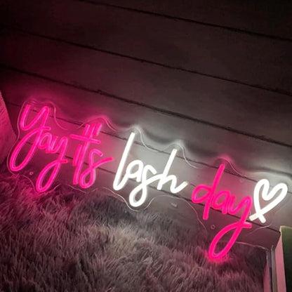 Yay It's Lash Day Heart Neon Sign, Custom Lashes Salon LED Neon Light Beauty Room Lash Bar Wall Decor Art Wedding Decoration Business Sign USB Size:20inch…