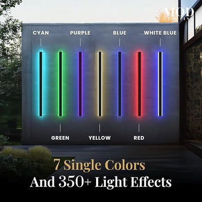 𝗠𝗢𝗗 𝗟𝗜𝗚𝗛𝗧𝗜𝗡𝗚 Haylen RGB | Long Outdoor Wall Lights, 7 Colors and 358 Light Effects, Dimmable with Remote Modern Linear Exterior Light Fixture, Waterproof Wall Sconce 45W, 2-Pack (RGB |12")