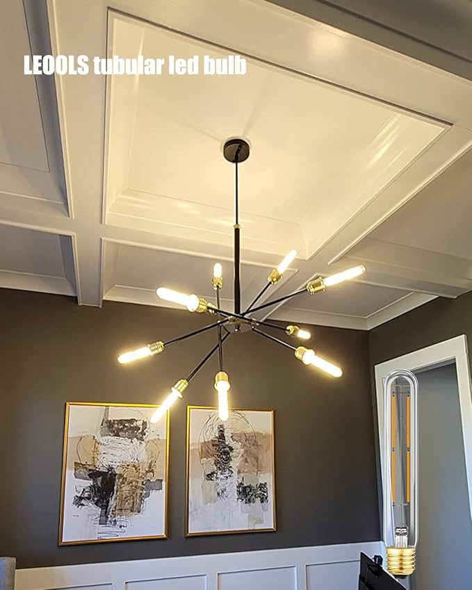 Leools Dimmable E26 LED Bulb 8W Equal 75 Watt Light Bulbs E26 Edison Bulb 2700K Warm White AC120V 800lm Tubular T9 T10 LED Bulb for Rustic Pendant,Chandeliers,Wall sconces E26 Light Bulbs 6Pack