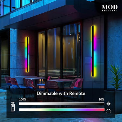 𝗠𝗢𝗗 𝗟𝗜𝗚𝗛𝗧𝗜𝗡𝗚 Haylen RGB | Waterproof Outdoor Wall Lights, Dimmable with Remote, 7 Colors and 358 Light Effects, Long Wall Sconce, Modern Linear Exterior Light Fixture, 1-Pack (RGB | 47")