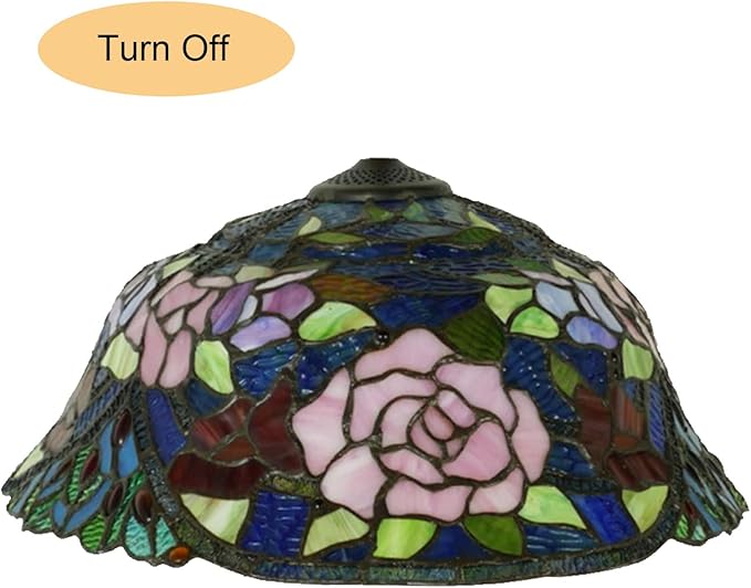 18-Inch Large Tiffany Lamp Shade Replacement, Only Vintage Stained Glass Rose Peacock Hat Lampshades fit for Table Lamps Floor Lamps Desk Bedside Reading Lighting,Rose