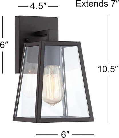 John Timberland Arrington Modern Rustic Outdoor Wall Lights Fixtures Set of 2 Tapering Black 10 3/4" Clear Glass for Exterior House Porch Patio Outside Deck Garage Yard Front Door Garden Home