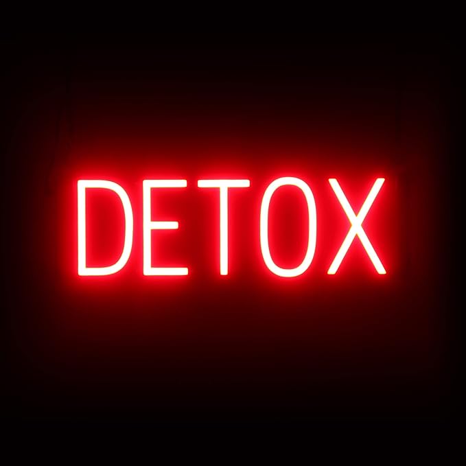 SpellBrite DETOX Sign | Beauty-Related Sign with Neon Look, Red LED Light Source | 20.8" x 6.3"