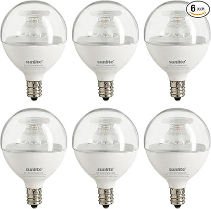 Sunlite LED G16.5 Light Bulb, 5 Watts (40W Equivalent), 350 Lumens, 90 CRI, Candelabra Base (E12), Clear Finish, Dimmable, Title-20 Compliant, ETL Listed, 6 Pack, 3000K Warm White