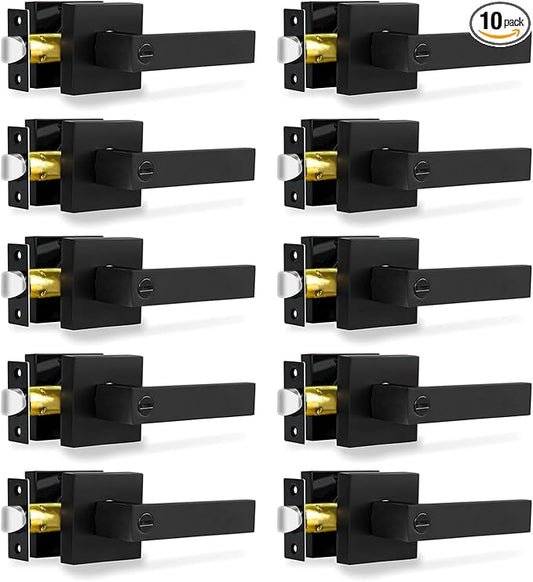 Privacy Door Levers, 10 Pack Matte Black Door Handles Heavy Duty Bed and Bath Door Locks Interior Keyless Locksets, Reversible for Left Right Handed Doors