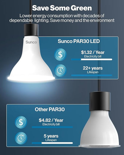 Sunco 12 Pack PAR30 LED Bulb, Exterior Flood Lighting, Long Neck Recessed Light Bulbs, 1200 LM, 11W (75W Equivalent), 3000K Warm White, Dimmable, E26 Base, High Brightness, Indoor/Outdoor UL