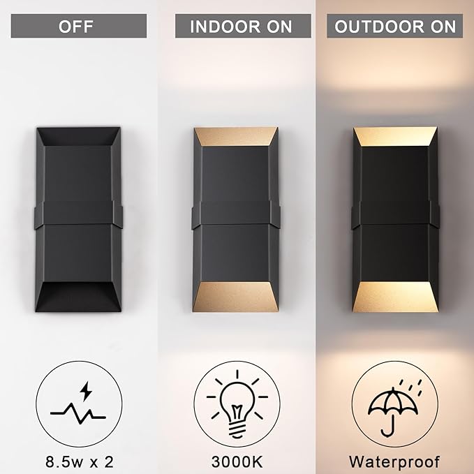Outdoor Lights Fixture Twins, Modern Led Wall Sconce Indoor, Black Exterior Wall Lights for House, Front Porch Light Outdoor Wall Mount, Patio Lights Fixture for Garage, Yard, 3000K