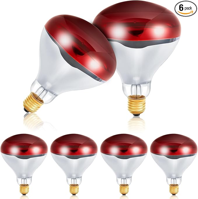 Treela 6 Pcs 110V 175W Red Infrared Bulbs Medium E26 Base, Red Heat Lamp Flood Light Bulbs Heat Light for Bathroom Chickens Brooder Pets