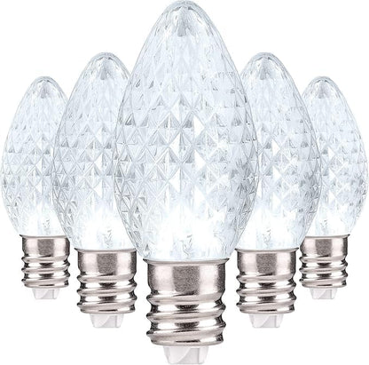 Holiday Lighting Outlet Faceted C7 Christmas Lights | Cool White LED Light Bulbs Holiday Decoration | Warm Christmas Decor for Indoor & Outdoor Use | 2 SMD LEDs in Each Light Bulb | Set of 25