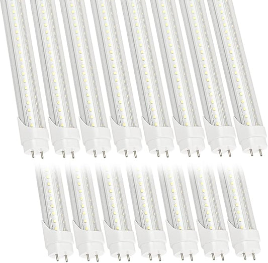 15 Pack 6FT T8 LED Tube Light 40W G13 Bi-Pin Base with 6000K Cool White Bright Dual Row V-Shanped LEDs T8 T10 T12 Fluorescent Light Bulbs Replacement Ballast Bypass