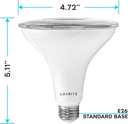 LUXRITE 4 Pack PAR38 LED Outdoor Flood Light Bulbs, 120W Equivalent, 1250 Lumens, 3000K Soft White, 15W Dimmable, Indoor Outdoor Spotlight Bulb, Wet Rated, E26 Standard Base, UL Listed