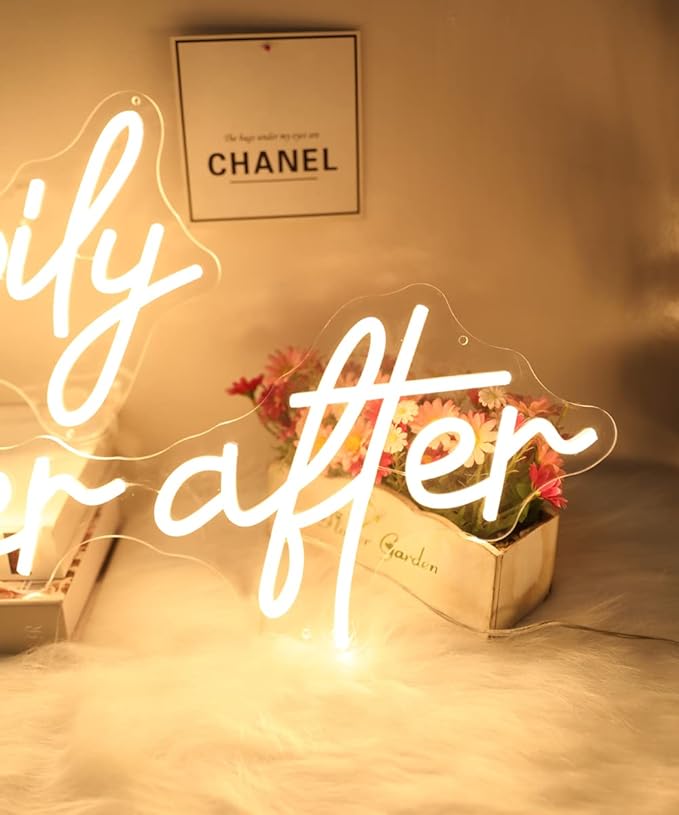 Happily Ever After Neon Sign Large, 38.4 Inch Neon Light Sign Art Decorative with Dimmer for Engagement,Birthday,Wedding,Gift for Girl,Home Wall Decor,Living Room Decor
