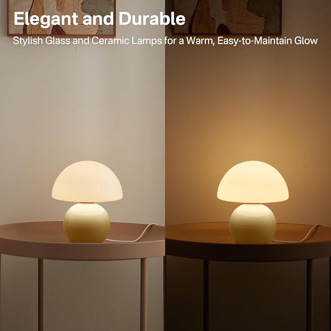 Mushroom Lamp Table Lamp for Bedroom,Desk Bedside Small Lamps for Living Room Night Stands,Mushroom Decor Cute Mini Modern Mid Century Lamps,Unique Aesthetic Home Living Room Decor(Cream)
