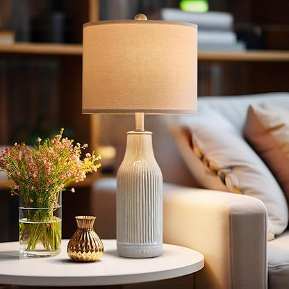 23.75 inches Modern Ceramic Table Lamp Set of 2 for Living Room, Farmhouse Bedside Nightstand Lamp for Bedroom Home Office Dorm
