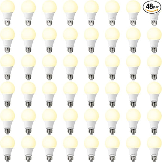 48 Pack A19 LED Light Bulbs 60W Equivalent, Soft White 2700K, 800 Lumens, E26 Base, Non-Dimmable, 8W Energy Efficient Warm LED Bulbs for Home Lighting