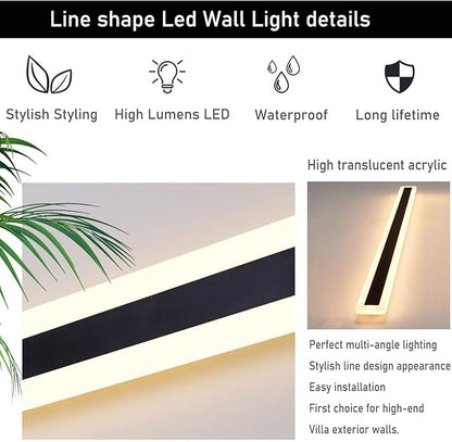 2Pack-79inch Long Outdoor Modern LED Wall Light,65W Waterproof IP65 Warm White 110V led Wall Mount Lighting Fixture Rectangular Black Wall Lights Elegant Frosted White Acrylic Anti Rust.