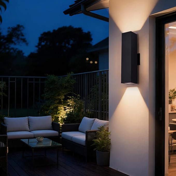 Cerdeco 2 Pack Aluminum Modern Outdoor Wall Light, 18" Exterior Up Down Light Fixtures,Black Front Door Wall Lighting with E26 Sockets [ETL Listed]