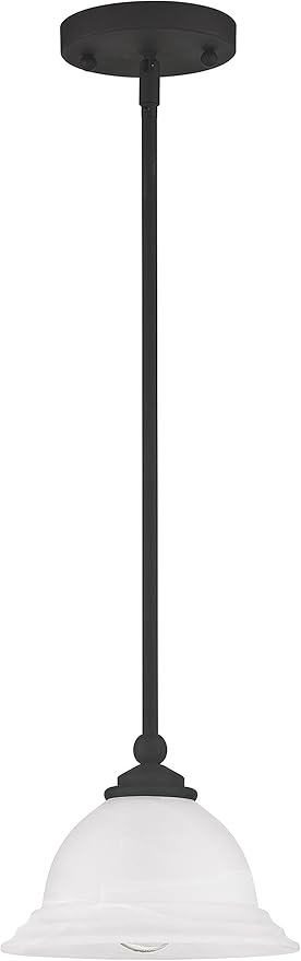 Livex Lighting Glass Shade 4256-04 North Port 1 Light Black Mini Pendant with White Alabaster Glass
