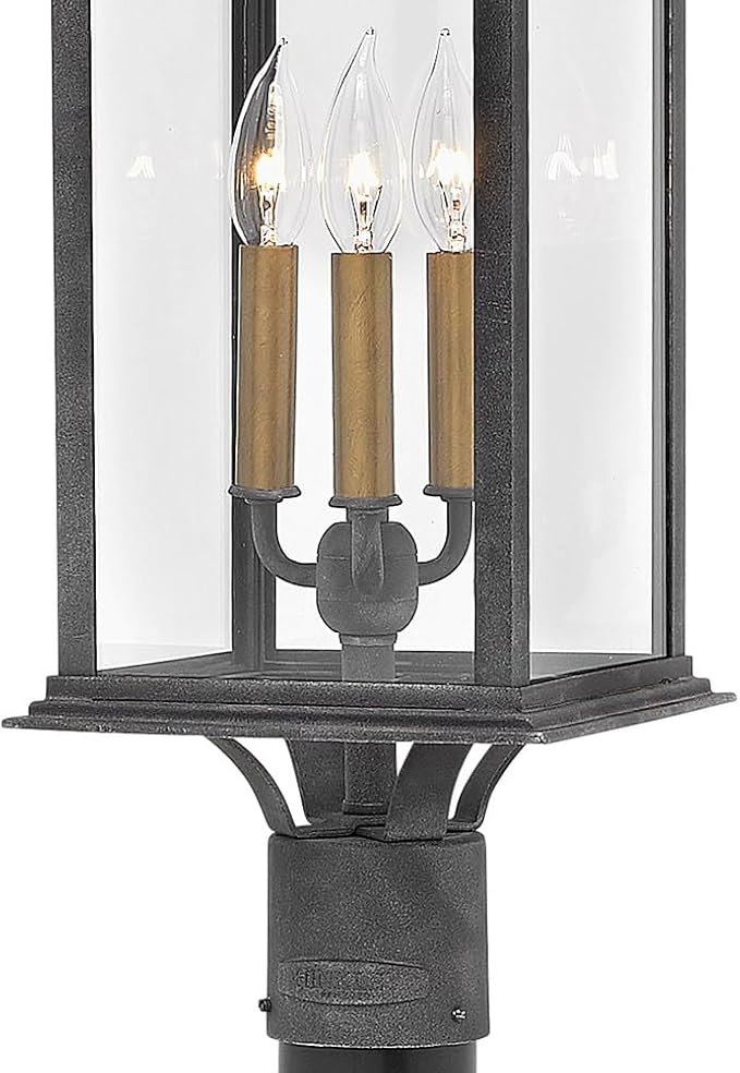 Hinkley Adair Collection Three Light Outdoor Post Top/Pier Mount, Aged Zinc w/Clear Glass