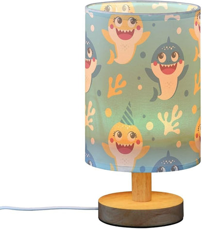 Bedside Lamp Cute Baby Shark Table Lamp for Bedroom LED Nightstand Lamp Shade USB Ports Wood Base for Living Room Dorm Office