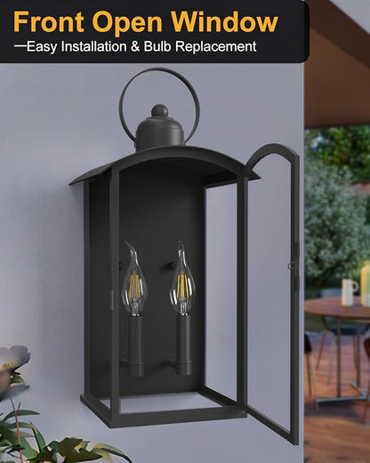 𝟏𝟗.𝟕-𝐈𝐍𝐂𝐇 Outdoor Wall Light Fixtures, Dusk to Dawn Exterior Lanterns Waterproof, Large Porch Sconces Wall Mounted Lighting, Modern Matte Black Front Open Window Wall Lamps for Patio