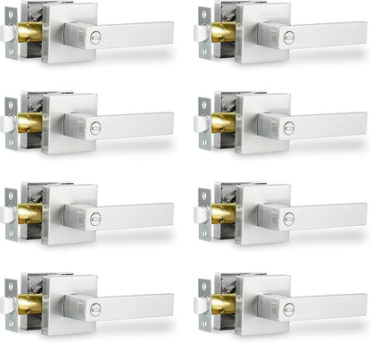 Privacy Door Lever, Heavy Duty Interior Door Handles for Bathroom & Bedroom Privacy Door Lock Handle Keyless Door Knobs in Satin Nickel for Right & Left Sided Doors, 8 Pack