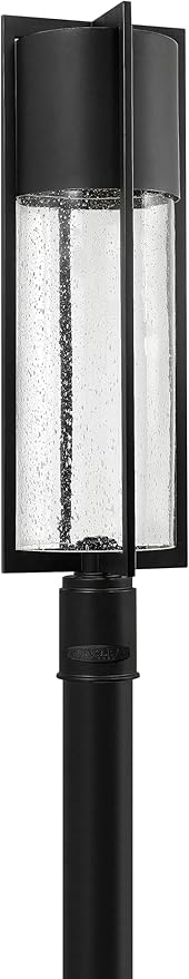 Hinkley Shelter Large Post Top or Pier Mount Lantern - Low Voltage, LED Included, Aluminum, Clear Seedy Glass Shade, Dark Sky Compliant - Black Finish