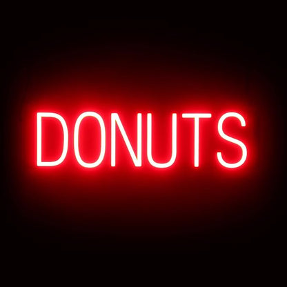 SpellBrite DONUTS Sign | Cafe-Related Sign with Neon Look, Red LED Light Source | 24.7" x 6.3"