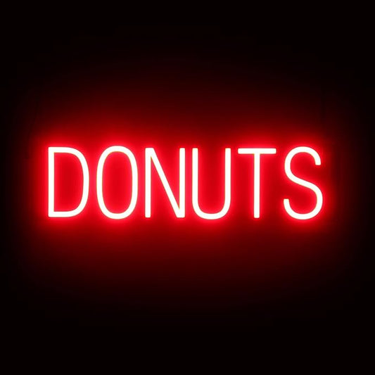 SpellBrite DONUTS Sign | Cafe-Related Sign with Neon Look, Red LED Light Source | 24.7" x 6.3"