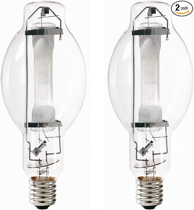 Bluex Bulbs (2 Pack MH1000/U/BT37 1000W Metal Halide Bulb Mogul Base (E39) - BT37 Clear M47 HID Lamp 110,000 Lumens 4000K