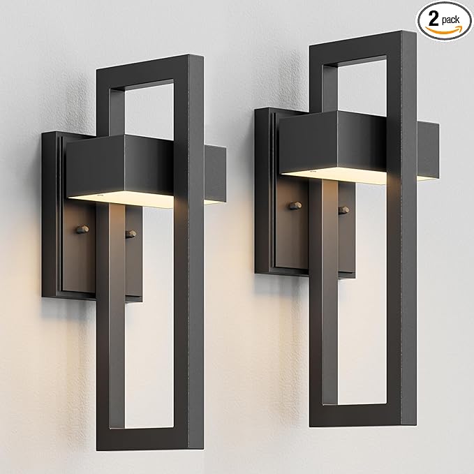 Modern Outdoor Wall Lights 2-Pack Integrated LED Outdoor Wall Sconce Modern Exterior Lighting Fixtures Matte Black Porch Light for House, Patio, Garage, Front Door | 2700K