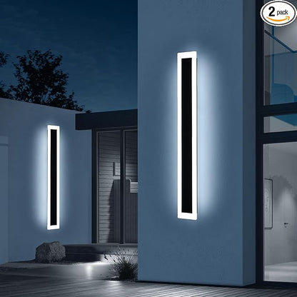 Upgrade Widened 2 Pack Long Outdoor Modern LED Wall Light, 47.2inch Large Black Wall Sconce, 3 Color 3000K/4500K/6000K, IP65 Waterproof, 41W, Exterior Lighting Fixture for House, Fence, Yard, Patio