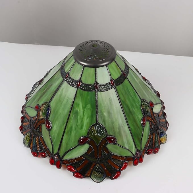 Bieye S10026 Tiffany Style Stained Glass Baroque Lampshade (17-inch Wide Green)