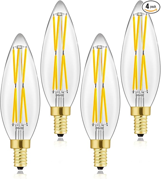 E12 Candelabra Light Bulbs 8W,Equal 100 Watt Dimmable Led Bulbs,4000K Daylight Led Candle Bulb,Chandelier Light Bulbs 4.85In,850lm,4-Pack