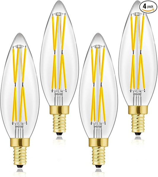 E12 Candelabra Light Bulbs 8W,Equal 100 Watt Dimmable Led Bulbs,4000K Daylight Led Candle Bulb,Chandelier Light Bulbs 4.85In,850lm,4-Pack