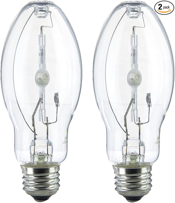 Diodesy- M98 Metal Halide Lamp 70W Pulse Start 5600 Lumens E26 Medium Base 4000K Cool White Clear ED17 Shape 15,000 Hours- High Intensity Discharge HID Outdoor Light Bulb for Street Parking Pack of 2