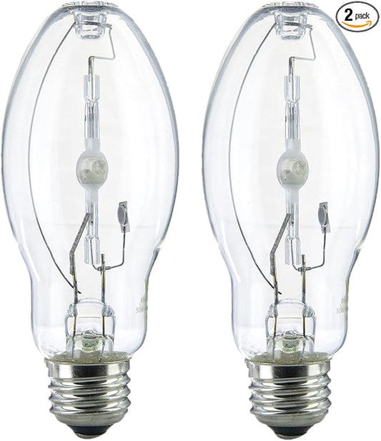 Diodesy- M98 Metal Halide Lamp 70W Pulse Start 5600 Lumens E26 Medium Base 4000K Cool White Clear ED17 Shape 15,000 Hours- High Intensity Discharge HID Outdoor Light Bulb for Street Parking Pack of 2