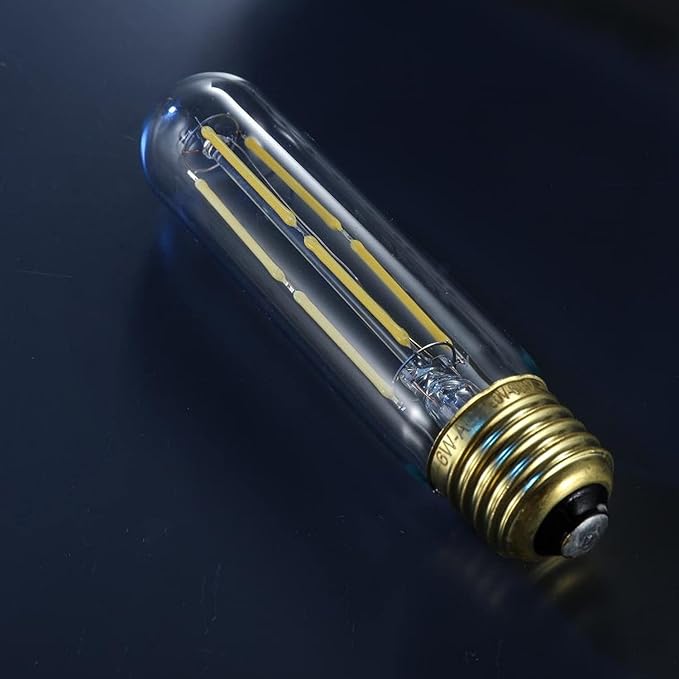 E26 Tubular Light Bulb 6W,Dimmable Led Tube Bulbs,Cool White 5000K,60 Watt Incandescent Bulb Equivalent,T10 Led Light Bulb for Cabinet Display Cabinet etc,Clear Glass,5.1in, 6 Pack.