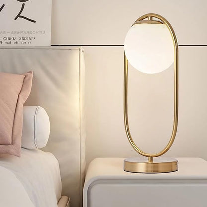 Mid Century Modern Table Lamp White Glass Shade Nightstand Lamp Small Gold Table Lamp for Bedside Bedroom Living Room Office