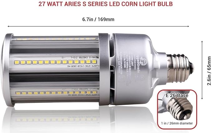 RuggedGrade Aries S Series 27W LED Corn Bulb | 3,645 Lumens | 5000K Bright White | E26 Base | Built-in 6KV Surge Protection | Indoor/Outdoor LED Retrofit Light | DLC 5.1 Premium