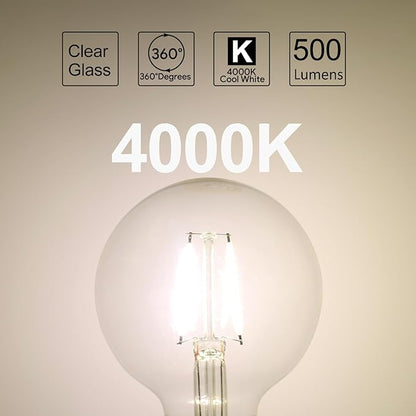ENERGETIC SMARTER LIGHTING Dimmable LED Edison Light Bulb, G25 (G80) 500LM Globe Bulb, 60W Equivalent, 4000K Cool White, Christmas Light, E26 Standard Base, ETL Listed, 6-Pack