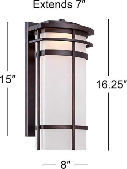 Possini Euro Design Theola Modern Outdoor Wall Light Fixture Bronze LED 16 1/4" Etched Glass Shade for Exterior Barn Deck House Porch Yard Patio Outside Garage Front Door Garden Home Roof Lawn
