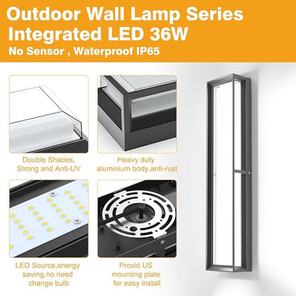 10%-100% Dimmable Outdoor Wall Lights,LED 3000k 4500K 6000k Exterior Light Fixture,IP65 Waterproof Matt Black Wall Sconce Light Fixture for House Porch Patio Garage (1Pack)