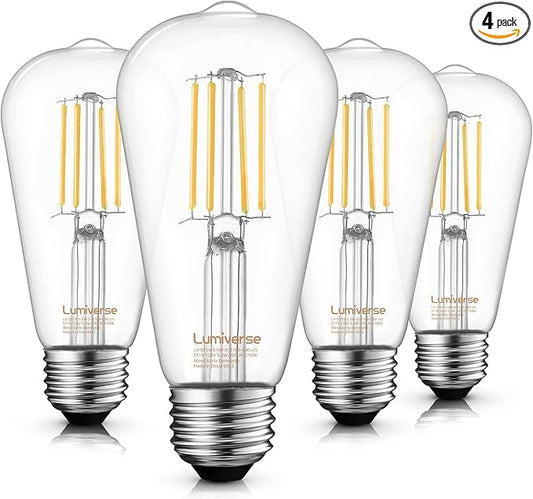 ST19 Dimmable LED Edison Bulb, 5.5W (60W Equivalent) 500LM, CRI 95+, 2700K Soft White, E26 Medium Base, Vintage Filament, Clear Glass, Standard Type A Lamp for Kitchen, Bathroom, Bedroom, 4 Pack